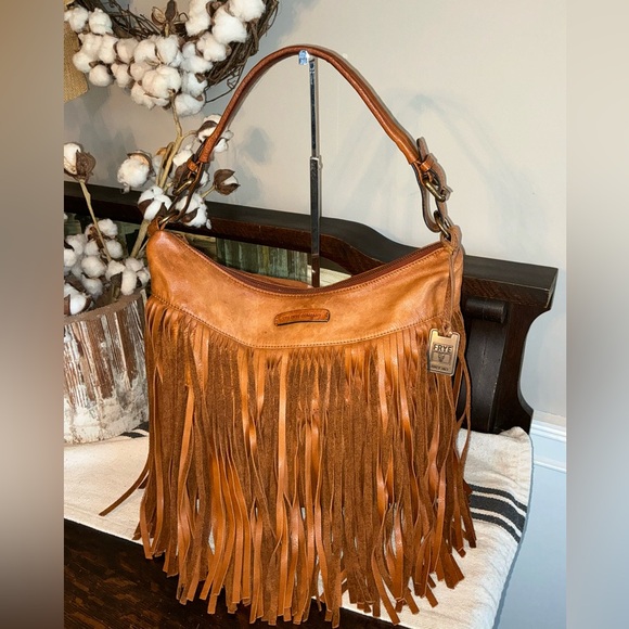 Frye Handbags - Frye Heidi Leather Fringe Hobo Shoulder Bag Cognac Brown  Retail $458